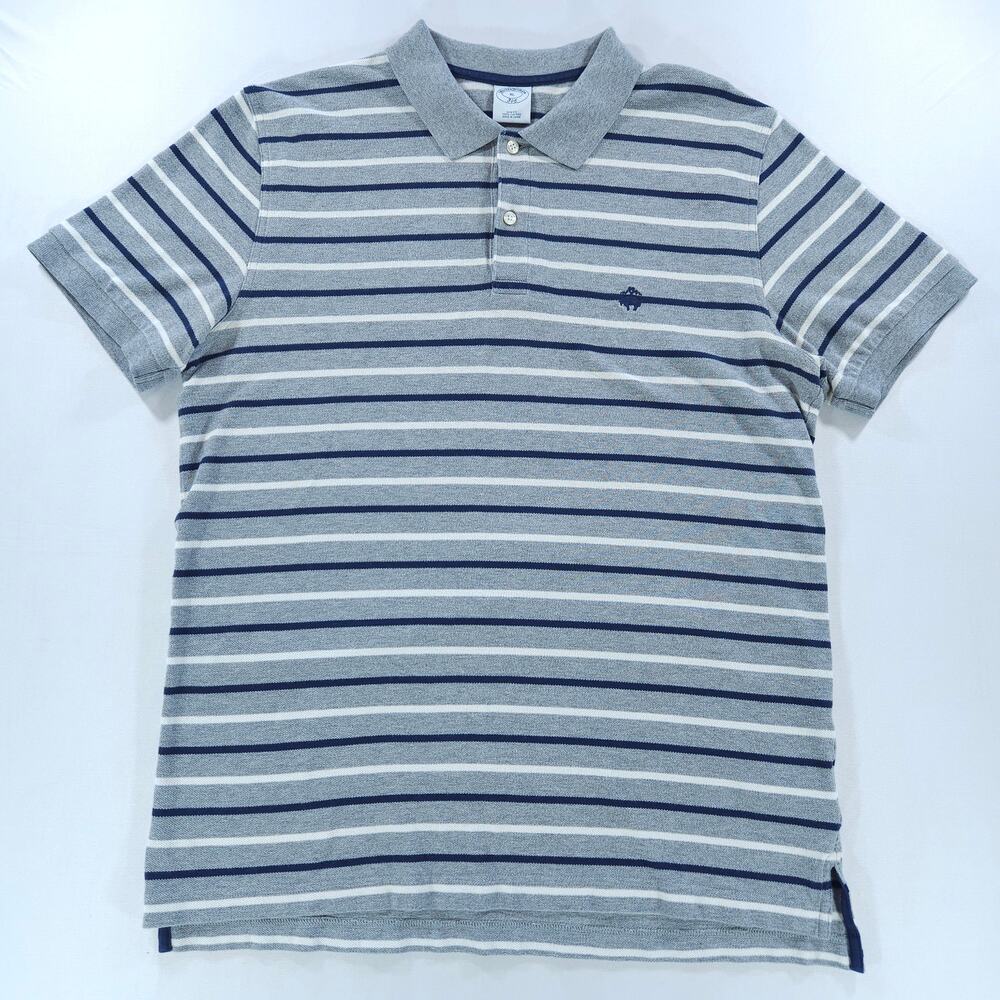 Brooks Brothers 346 Striped Pique Polo Men's XL Gray Navy Short Sleeve